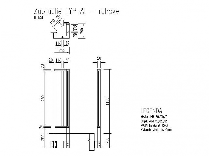 Produkty / Typizované hliníkové zábradlie Alp - rohové vo farbe - foto